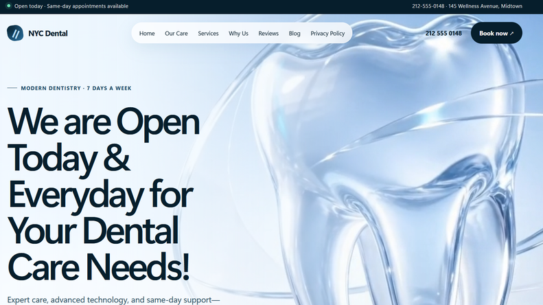 3D WordPress dental practice website example